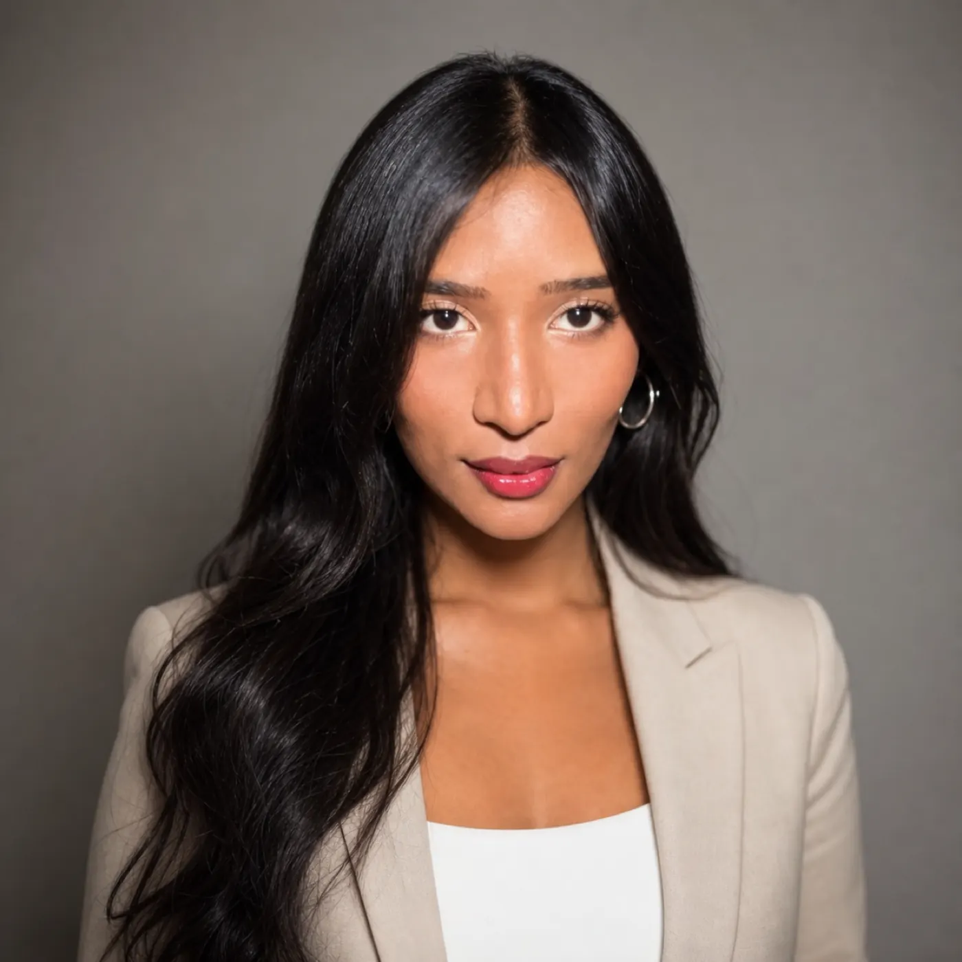 Portrait of June Gummadi wearing a light neutral blazer